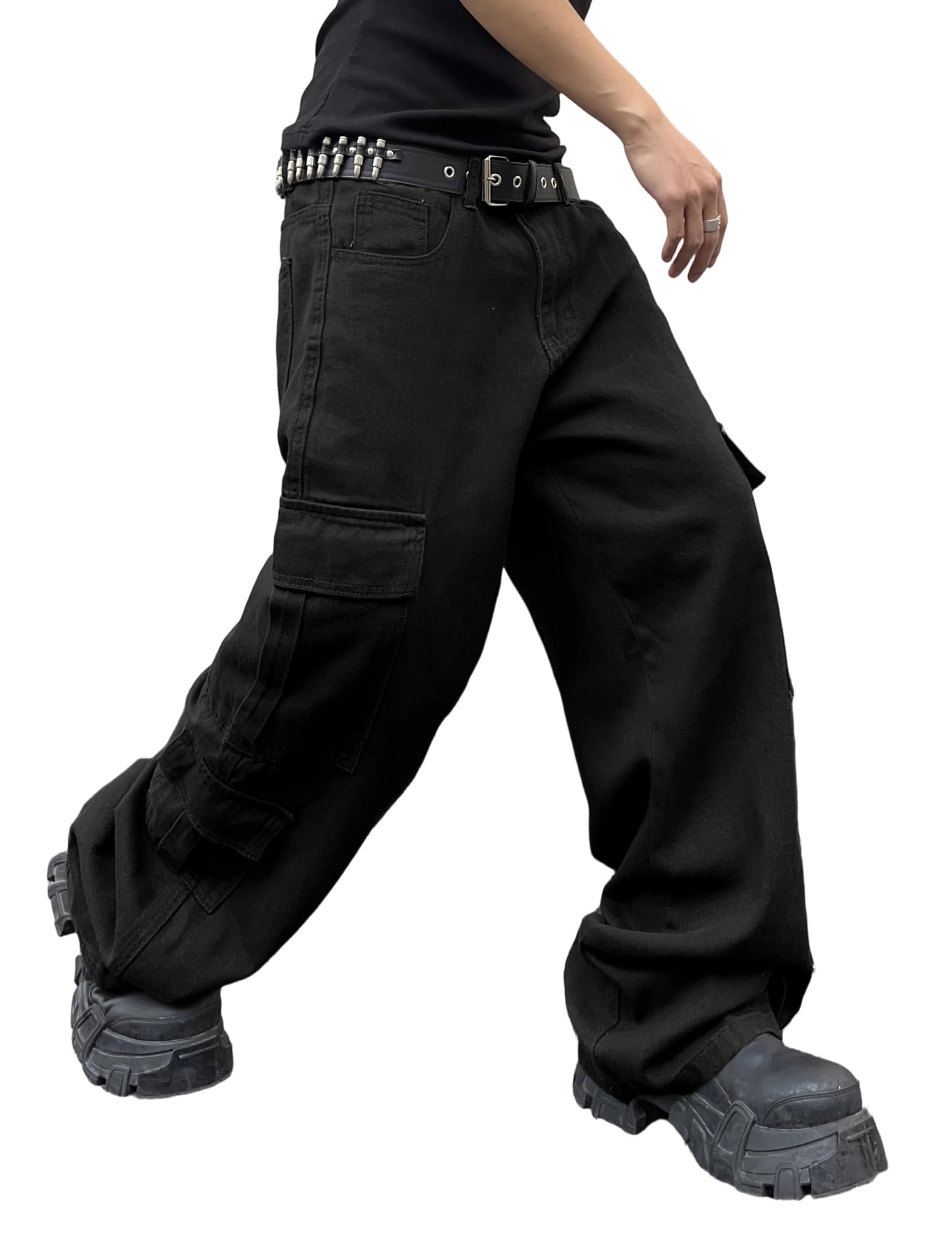 DFGIGT Mens Casual Baggy Cargo Pants with Leg Pockets Y2k Straight